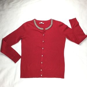 New York & Company Red Jewel Collar Sweater Sz. M